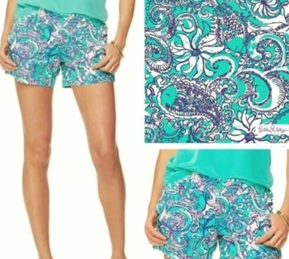 Lilly Pulitzer Womens Shorts Callahan Seafoam Montauk Chino Beach Sz 2